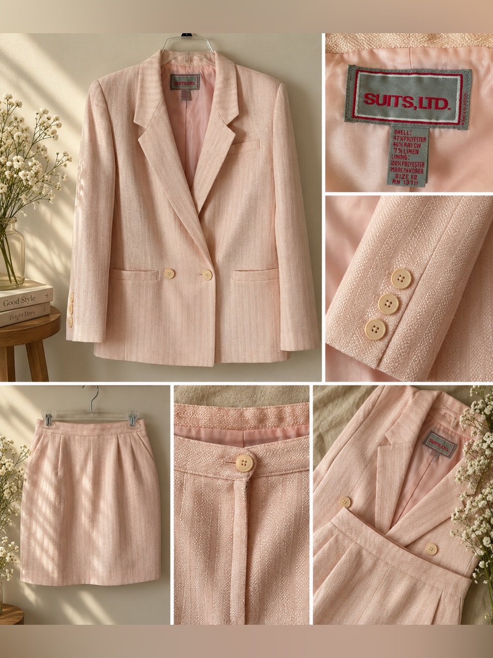 Vintage SUITS, LTD. Pink Blush Linen-Blend 2-Piece Suit Set – Size 12
